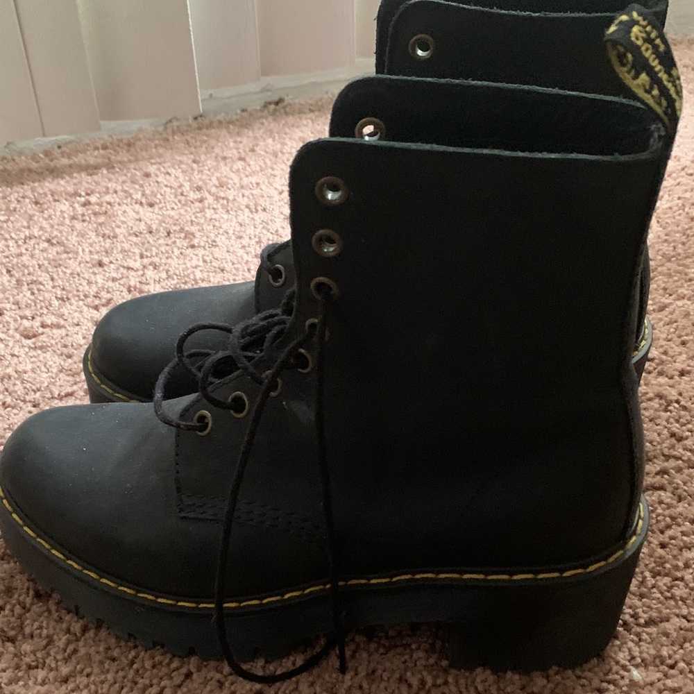 Dr. Martens Black Leather Boots with Yellow Stitching